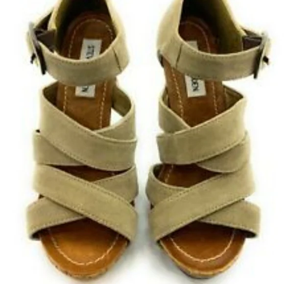 STEVE MADDEN * Leola taupe leather sandals SIZE 7 - Picture 1 of 14